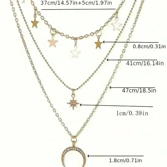 1 pc moon star tassel pendant necklace multi layers neck chain - Picture 3 of 3